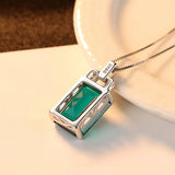 Sterling Silver Emerald Pendant Necklace Zircon Fine Jewelry