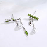 S925 Silver Asymmetrical Drop Stud Earrings with Bamboo Beads