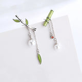 S925 Silver Asymmetrical Drop Stud Earrings with Bamboo Beads