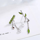 S925 Silver Asymmetrical Drop Stud Earrings with Bamboo Beads