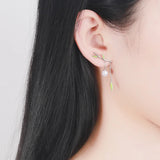 S925 Silver Asymmetrical Drop Stud Earrings with Bamboo Beads