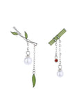 S925 Silver Asymmetrical Drop Stud Earrings with Bamboo Beads