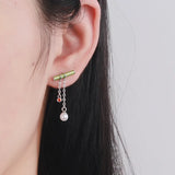 S925 Silver Asymmetrical Drop Stud Earrings with Bamboo Beads