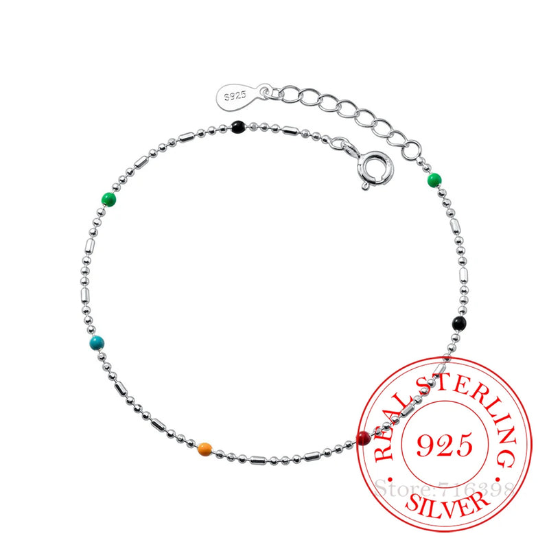 S925 Colorful Beads Ball Bracelet for Women Girls