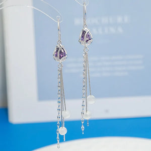 Purple Tulip Tassel Ear Line Opal Earrings