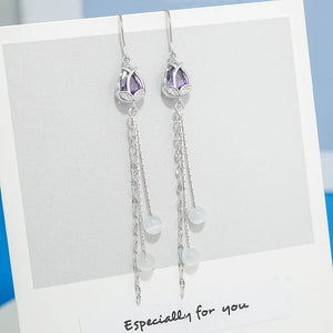 Purple Tulip Tassel Ear Line Opal Earrings