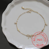 S925 Sterling Silver Bowknot Charm Bracelet for Women Girls