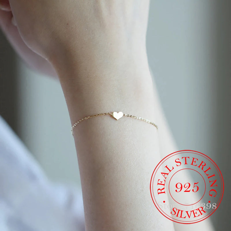 925 Sterling Silver Love Heart Bracelet 14K Plated for Women Girls