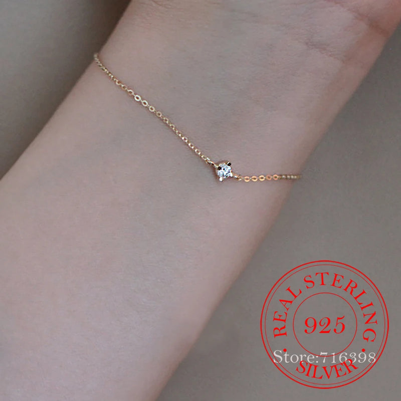 925 Silver Female Bracelet 14K Plated Round Crystal Bracelet Wedding Gift