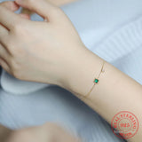 S925 Sterling Silver Women's Bracelet Square Emerald Crytal 14K