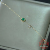 S925 Sterling Silver Women's Bracelet Square Emerald Crytal 14K