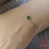 S925 Sterling Silver Women's Bracelet Square Emerald Crytal 14K