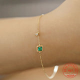 S925 Sterling Silver Women's Bracelet Square Emerald Crytal 14K