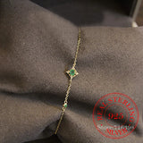 S925 Sterling Silver Female Bracelet Square Emerald Crystal Bracelet