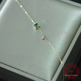 S925 Sterling Silver Women's Bracelet Square Emerald Crytal 14K