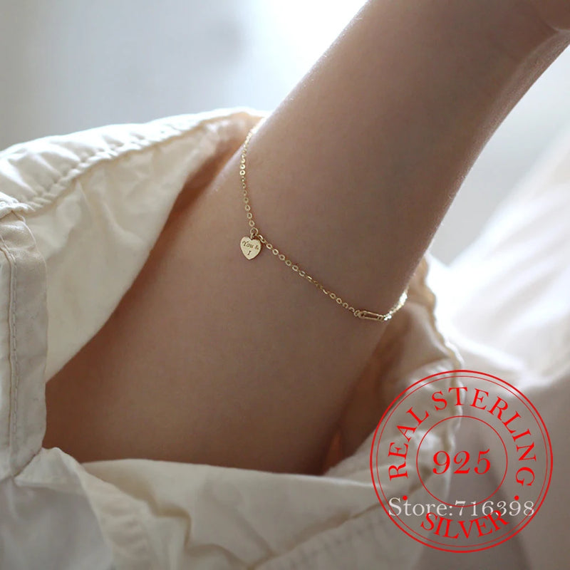 S925 Sterling Silver Female Bracelet 14K You&I Heart Bracelets For Women Girls
