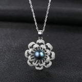 Flower Pearl Pendant Necklace Sterling Silver Jewelry for Women