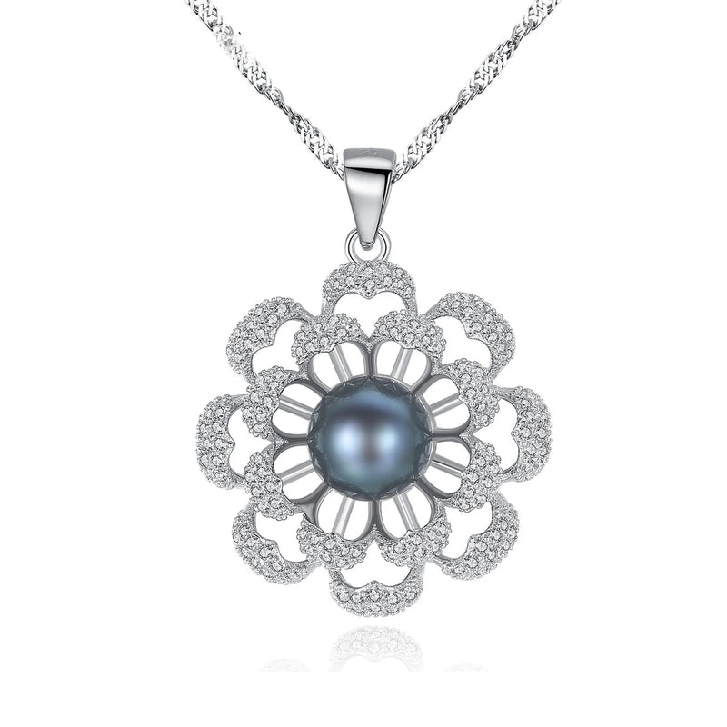 Flower Pearl Pendant Necklace Sterling Silver Jewelry for Women