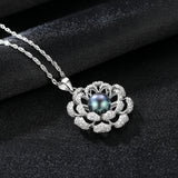 Flower Pearl Pendant Necklace Sterling Silver Jewelry for Women