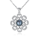 Flower Pearl Pendant Necklace Sterling Silver Jewelry for Women