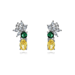 S925 Green Yellow Zircon Stud Earrings for Women - Fine Jewelry