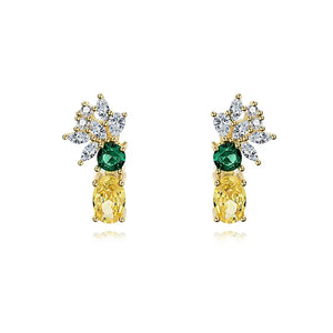 S925 Green Yellow Zircon Stud Earrings for Women - Fine Jewelry