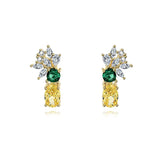 S925 Green Yellow Zircon Stud Earrings for Women - Fine Jewelry