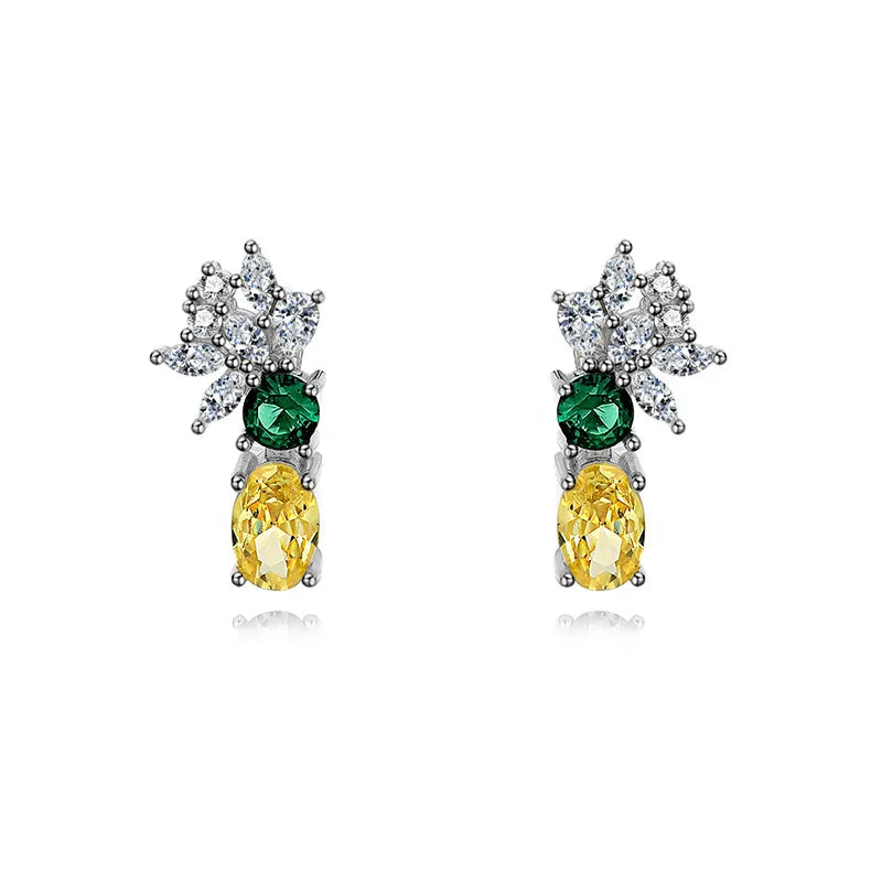 S925 Green Yellow Zircon Stud Earrings for Women - Fine Jewelry