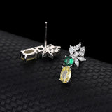 S925 Green Yellow Zircon Stud Earrings for Women - Fine Jewelry