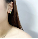 S925 Green Yellow Zircon Stud Earrings for Women - Fine Jewelry