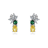 S925 Green Yellow Zircon Stud Earrings for Women - Fine Jewelry