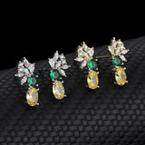 S925 Green Yellow Zircon Stud Earrings for Women - Fine Jewelry