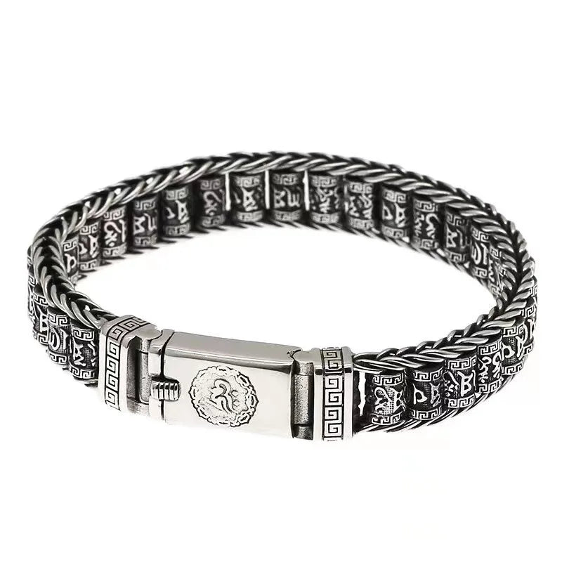 S925 Sterling Silver Hand Woven Jewelry Ethnic Punk Rock Bracelet