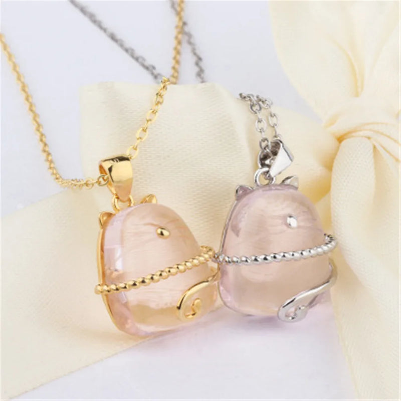 S925 Sterling Silver Crystal Cat Pendant Necklace Wedding Jewelry Gift