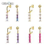 S925 Rainbow Zircon Stud Earring Colorful Crystal Fine Earrings