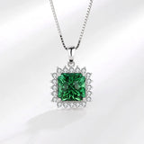 Square Emerald Pendant Necklace for Women Green Zircon
