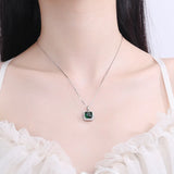 Square Emerald Pendant Necklace for Women Green Zircon