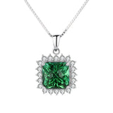 Square Emerald Pendant Necklace for Women Green Zircon
