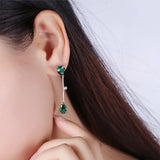 S925 Green Zircon Stud Earrings for Women Artificial Emerald Gem Jewelry Gift