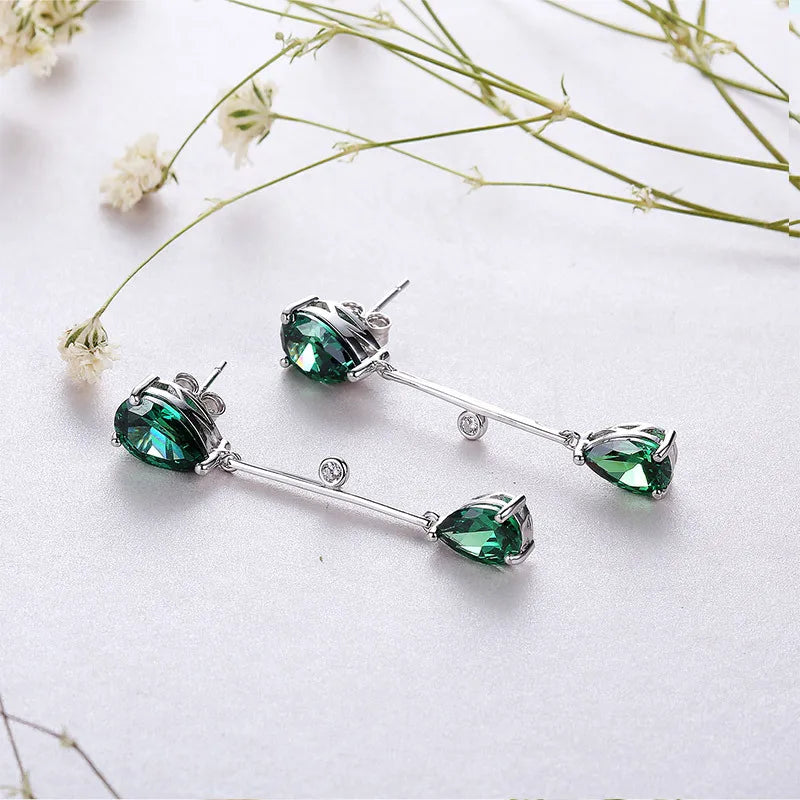 S925 Green Zircon Stud Earrings for Women Artificial Emerald Gem Jewelry Gift