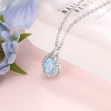 Sterling Silver Zircon Natural Opal Pendant Necklace for Women