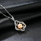 925 Silver Pearl Pendant Necklace Zircon Clavicle Chain