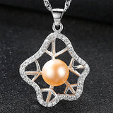 925 Silver Pearl Pendant Necklace Zircon Clavicle Chain