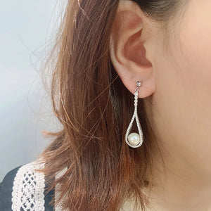 925 Silver Zircon Pearl Stud Earrings Women's Jewelry Gift