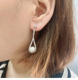925 Silver Zircon Pearl Stud Earrings Women's Jewelry Gift
