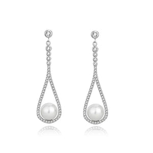 925 Silver Zircon Pearl Stud Earrings Women's Jewelry Gift