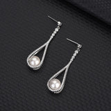 925 Silver Zircon Pearl Stud Earrings Women's Jewelry Gift