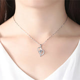 S999 Pure Silver Heart CZ Stone Pendant Necklace