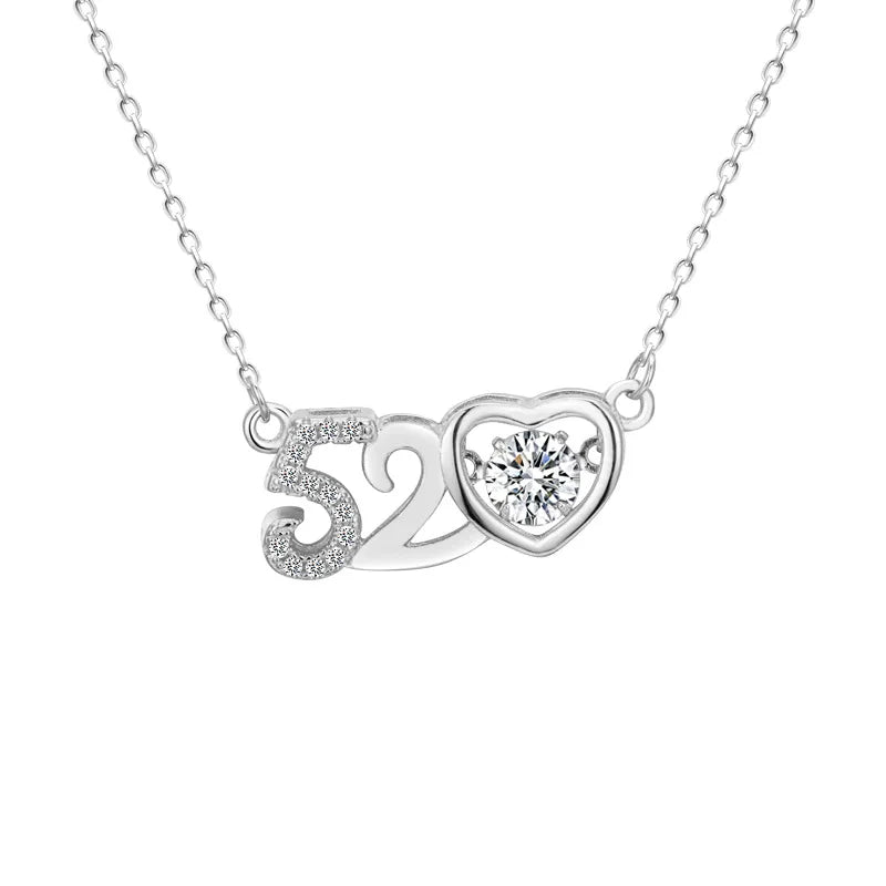 S999 Pure Silver Heart CZ Stone Pendant Necklace