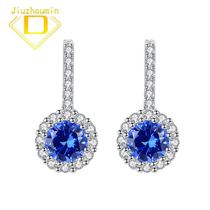 Sapphire Gemstone Stud Earrings 925 Sterling Silver Diamond Classic Jewelry
